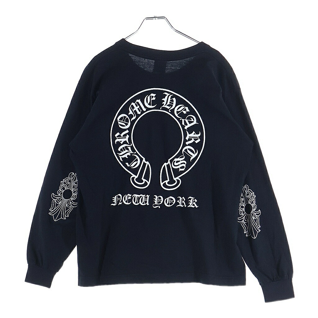 CHROME HEARTS(クロムハーツ) 大きさ:M OLD 年寄りの袖フローラル ホースシュープリント 長袖ティーシャツカットソー【中古】【度合いB】【色つや黒いこと】【取りまわしバス発着場OneStyle新宿店】