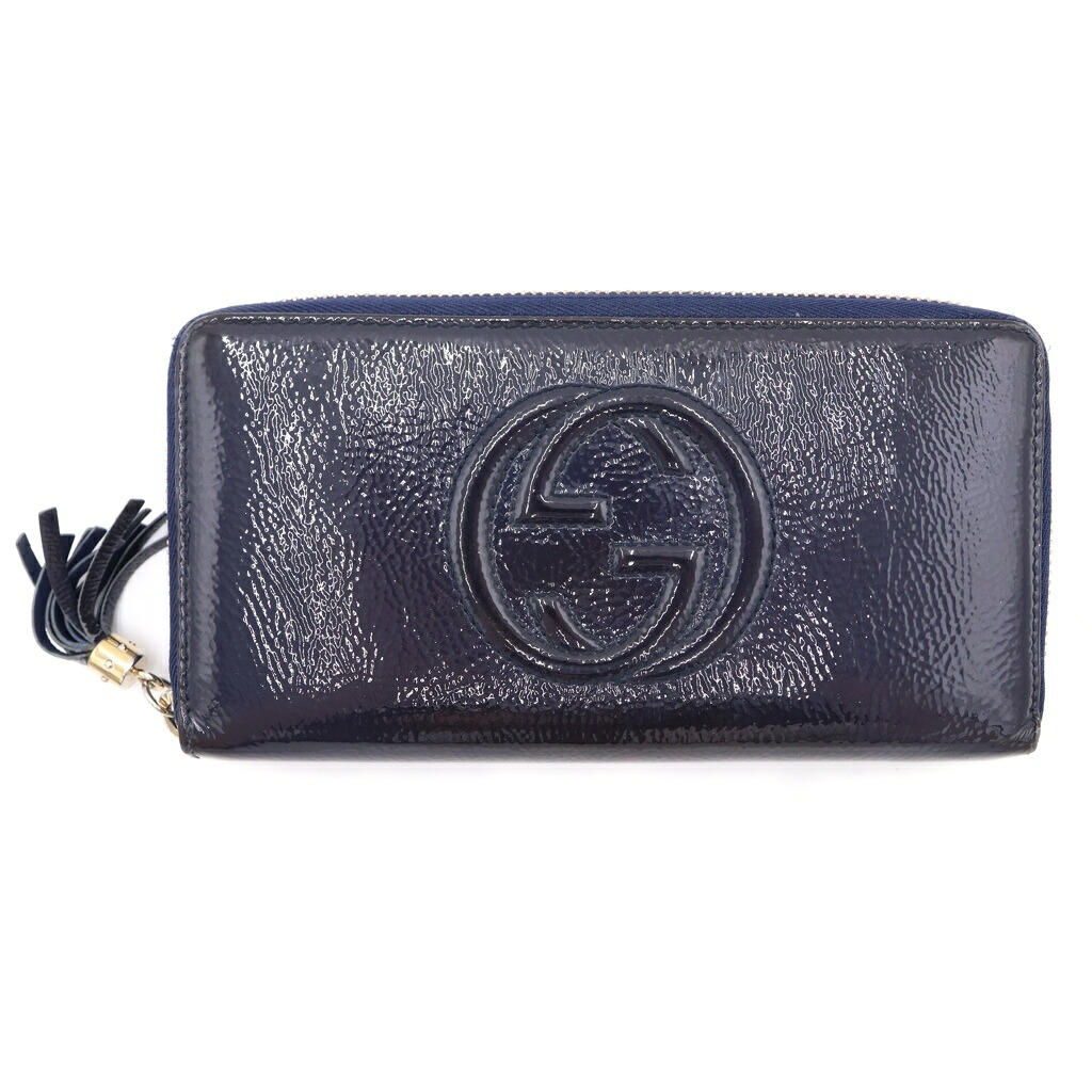 GUCCI(グッチ) ソーホー ラウンドウォレット 長財布 ネイビー パテントレザー 308004【中古】【程度B】【カラーネイビー】【取扱店舗BRING福岡天神店】｜ブランド買取・販売　BRING