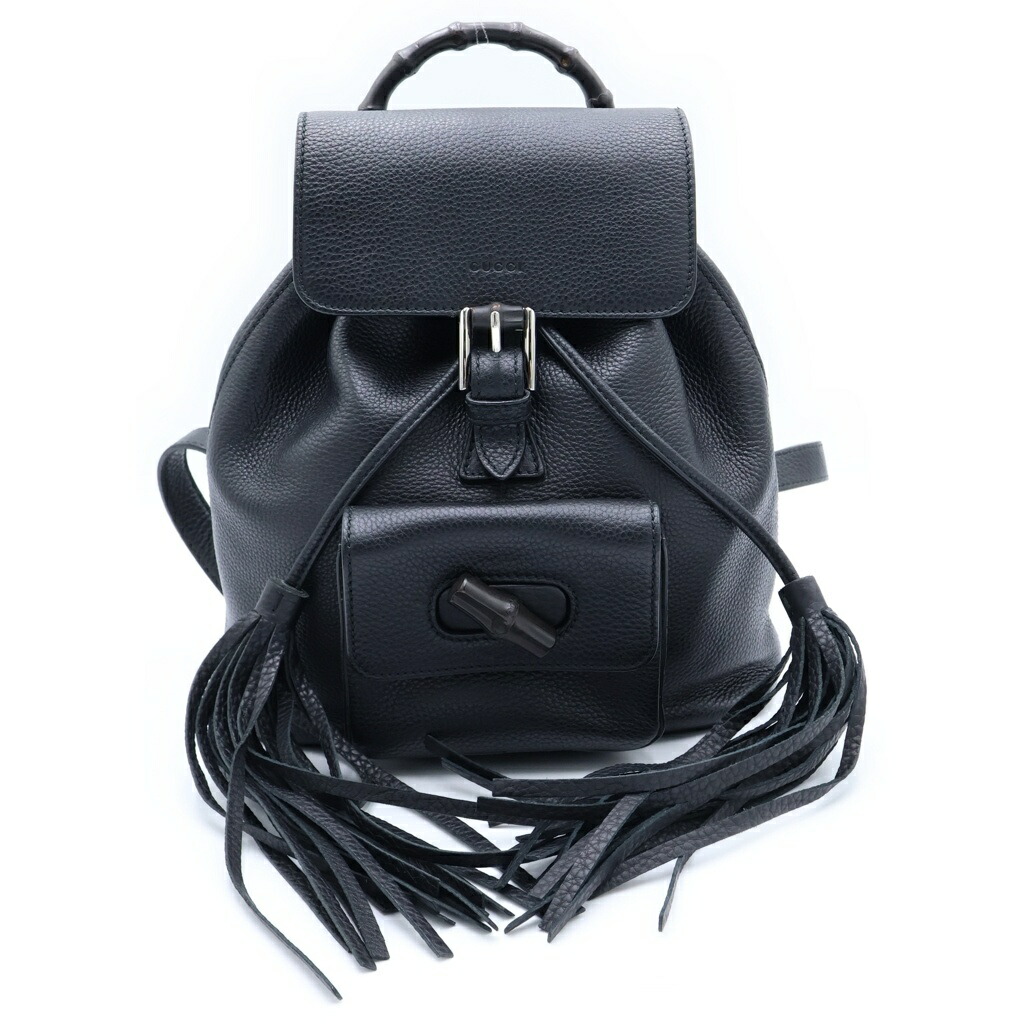 GUCCI(グッチ) 大きさ:- バンブー なめし革 スモール うしろ側容器に並べる 黒いこと タッセル カーフスキン 背嚢 デイパック フリンジ 黒いこと なめし革 387149 しろがね色金具【中古】【度合いB】【色つや黒いこと】【取りまわしバス発着場BRING札幌店】