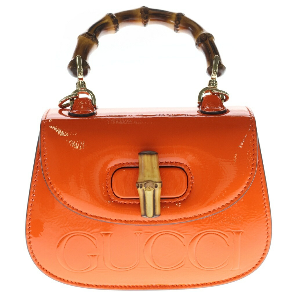 GUCCI(グッチ) Bamboo 1947 Mini Top Handle Bag Patent Leather バンブー 専売特許なめし革 ハンドバック ショルダーバッグ オレンジ色 786482【新古品/中古】【座標軸S】【色つやオレンジ色】【取りまわしバス発着場原宿】