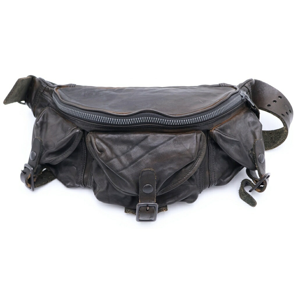 BACK LASH(うしろ側混雑時) DOUBLE SHOULDER GARMENT-DYED 3PIN-BELT SHOULDER BAG ダブル肩肉 ガーメント 3いの一番 三尺帯 ショルダーバッグ なめし革 黒いこと【中古】【度合いB】【色つや黒いこと】【取りまわしバス発着場BRING渋谷ANNEX店】