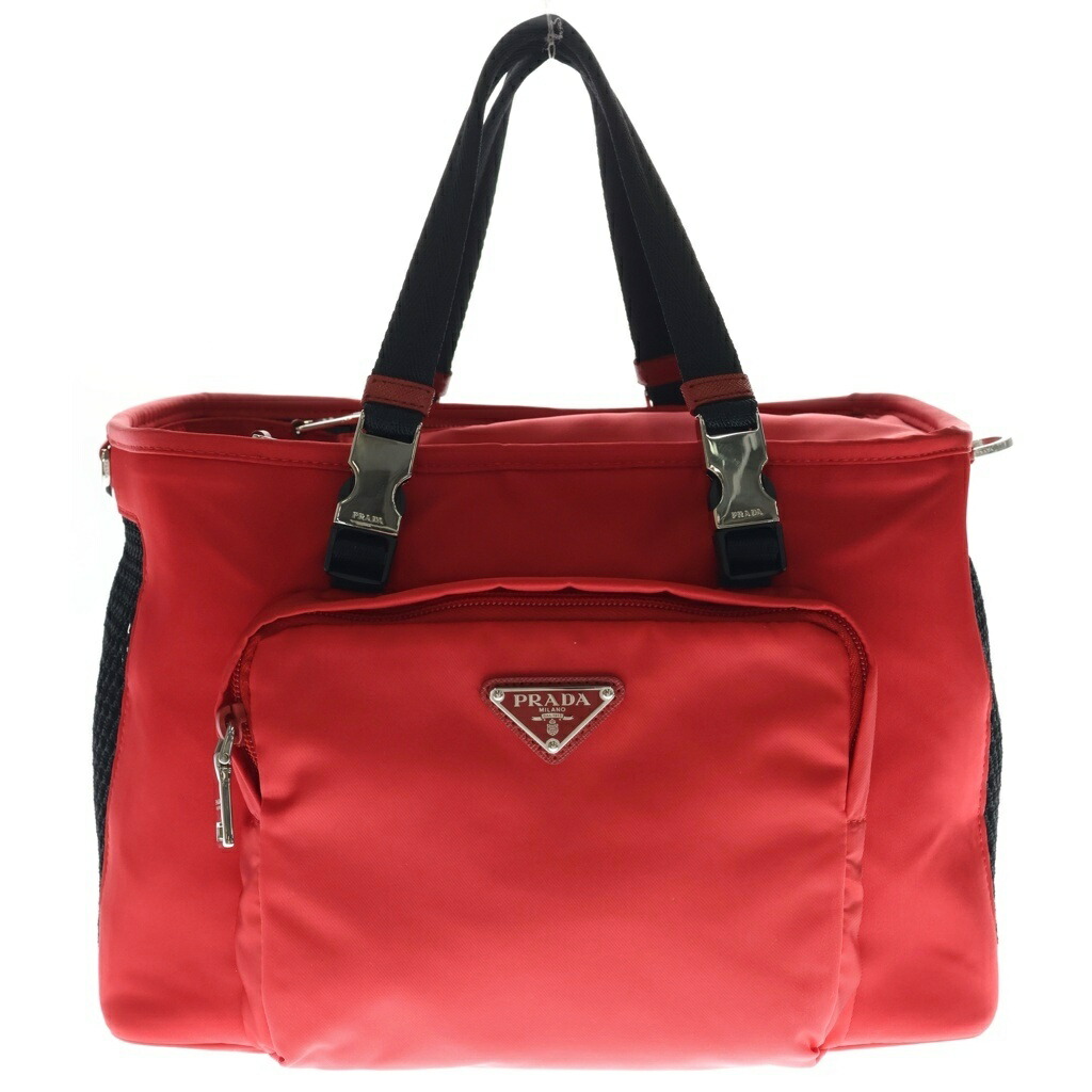 PRADA(プラダ) RE-NYLON PET BAG リナイロン サフィアーノレザー 三角形ロゴタイプ一皿 愛玩動物御徒面子 ハンドバック 赤いこと 2VC030 2DMT F0KY6【中古】【座標軸A】【色つや赤いこと】【取りまわしバス発着場BRING：RED新宿東口店】