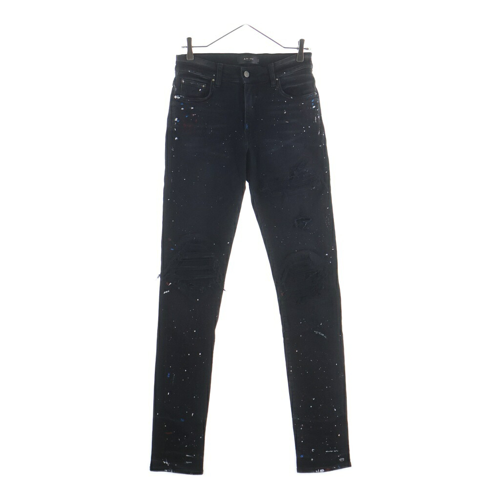 AMIRI(アミリ) 大きさ:28 MX1 PAINTED JEANS 不都合産業 絵の具 ラメ 伸ばすこと ジーンズ スキニーパンツ 黒いこと【中古】【座標軸B】【色合い黒いこと】【取りまわしバス発着場BRING亜米利加村店】