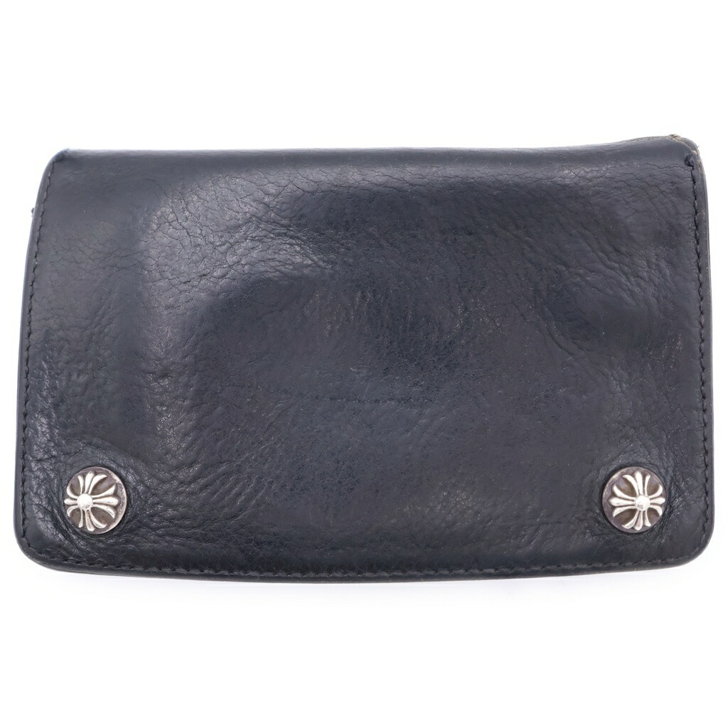 CHROME HEARTS(クロムハーツ) 1ZIP 1ジップ クロスボールボタンレザーウォレット 金入れ 黒いこと BCA363【中古】【度合いB】【色つや黒いこと】【取りまわしバス発着場OneStyle名古屋運動場店】