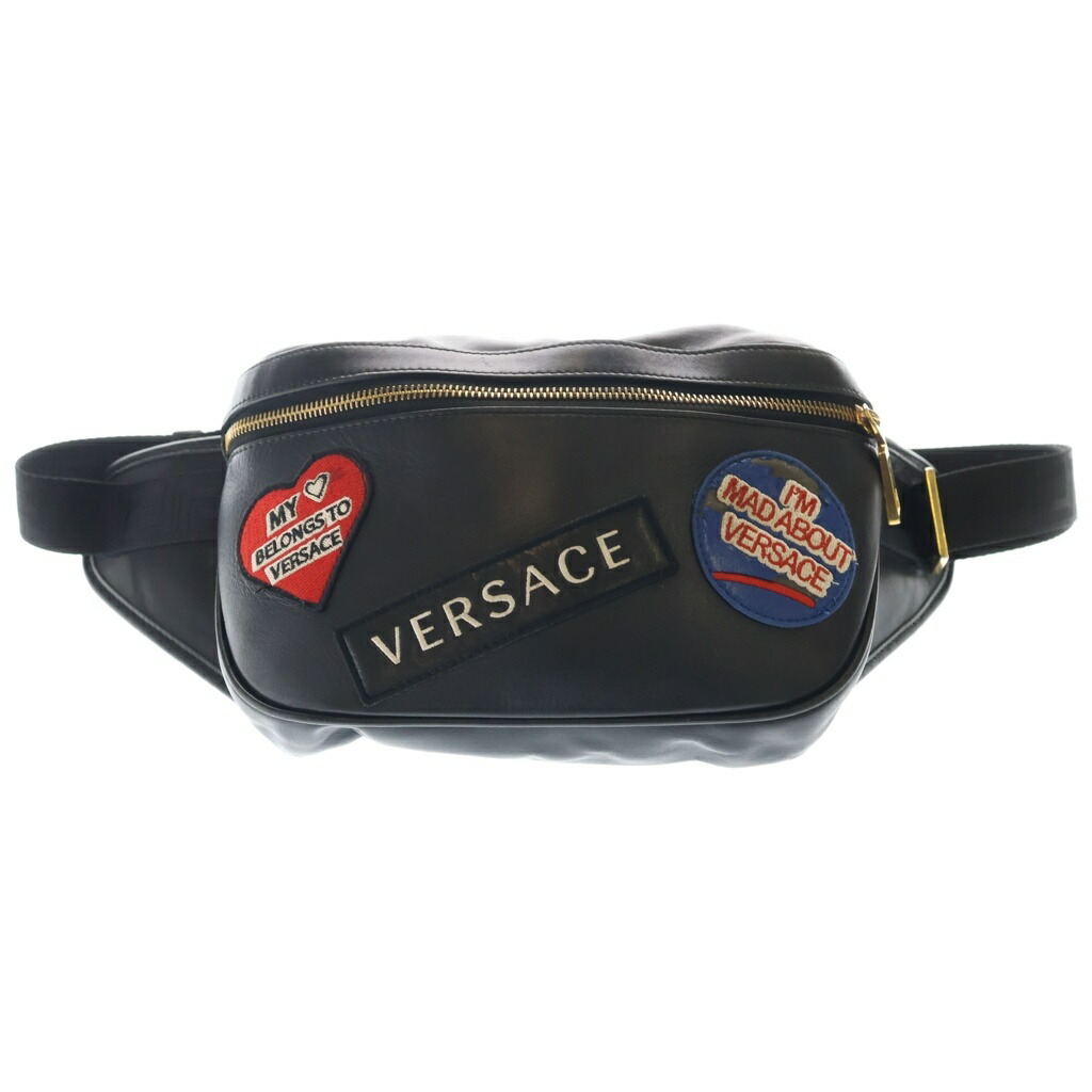VERSACE(ヴェルサーチ) 大きさ:os 19AW 紋章刺しゅう レザーボディバック 黒いこと DFB7225【中古】【座標軸B】【色合い黒いこと】【取りまわしバス発着場新宿】