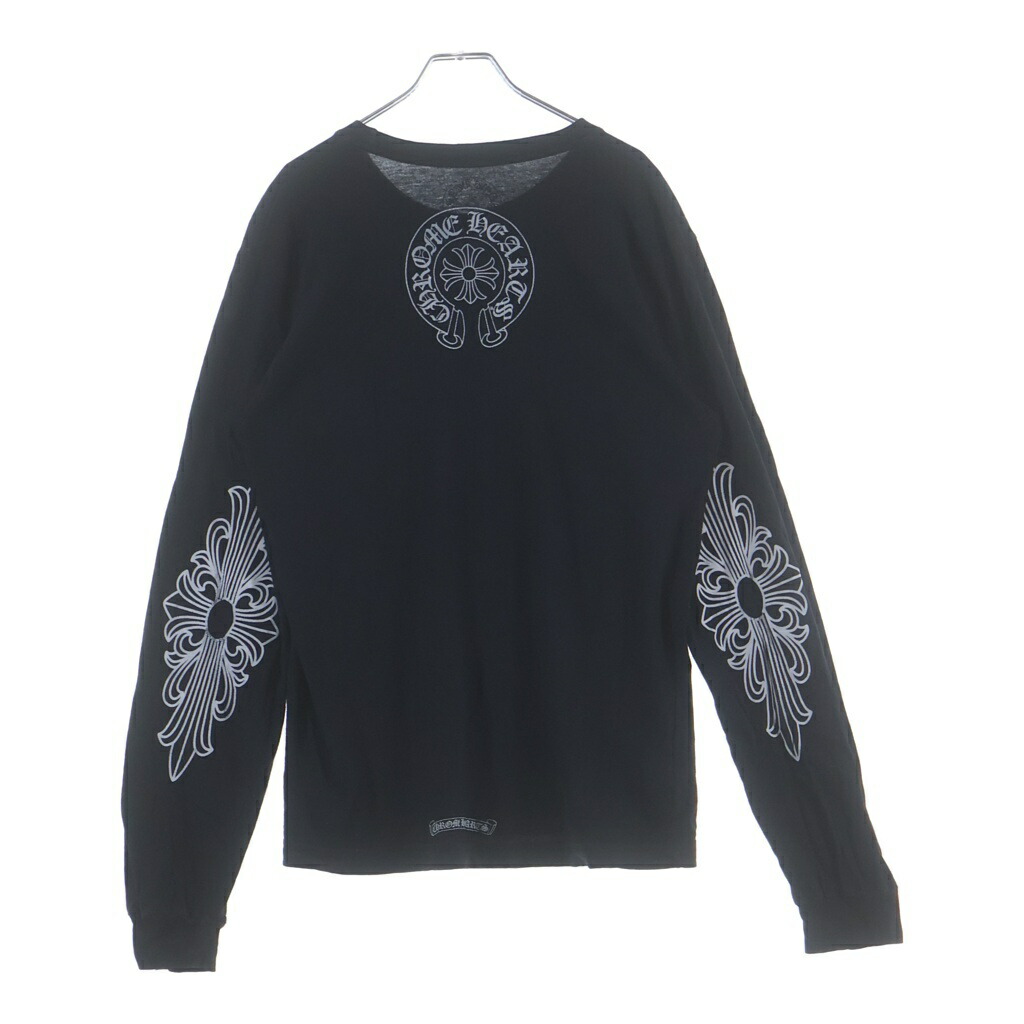 CHROME HEARTS(クロムハーツ) 大きさ:M Neck Logo L/S T-Shirt アームフローラル バックホースシュー 素っ首ロゴタイプ 刷り上げる 労働者の一団素っ首長袖プルオーバーカットソー ロンT 黒いこと【中古】【座標軸B】【色つや黒いこと】【取りまわしバス発着場渋谷】