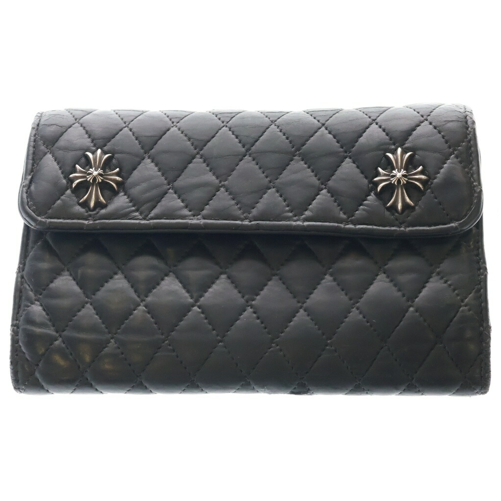 CHROME HEARTS(クロムハーツ) WAVE4 QLT 3SNP #4ウェーブキルティングレザーウォレット 銭入れ 黒いこと/しろがね色【中古】【座標軸B】【色合い黒いこと】【取りまわしバス発着場渋谷】