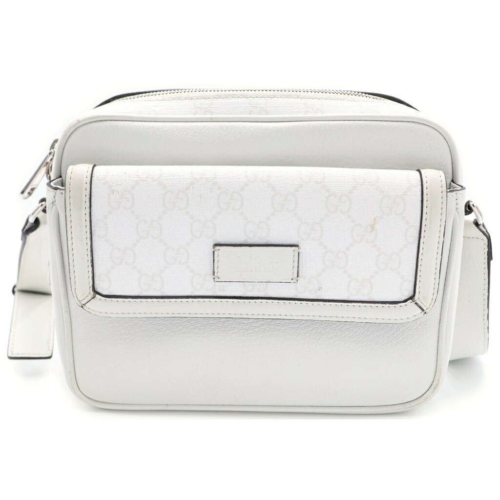 GUCCI(グッチ) 大きさ:- GGスプリーム クロスボディバッグ ショルダーバッグ 白いこと PVC×なめし革 795464 しろがね色金具【中古】【度合いB】【色つや白いこと】【取りまわしバス発着場BRING心斎橋店】