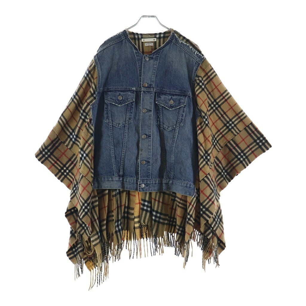 MINEDENIM(マインジーンズ) 大きさ:0 21AW ×OLD PARK DENIM TRUCKER JKT PONCHO 年寄りの運動場 ジーンズうつり変わり ノバチェックポンチョ インディゴ/赤銅色 MND-21AWOP002-85-002【中古】【度合いB】【色つや青碧】【オンライン押さえる商いもの】