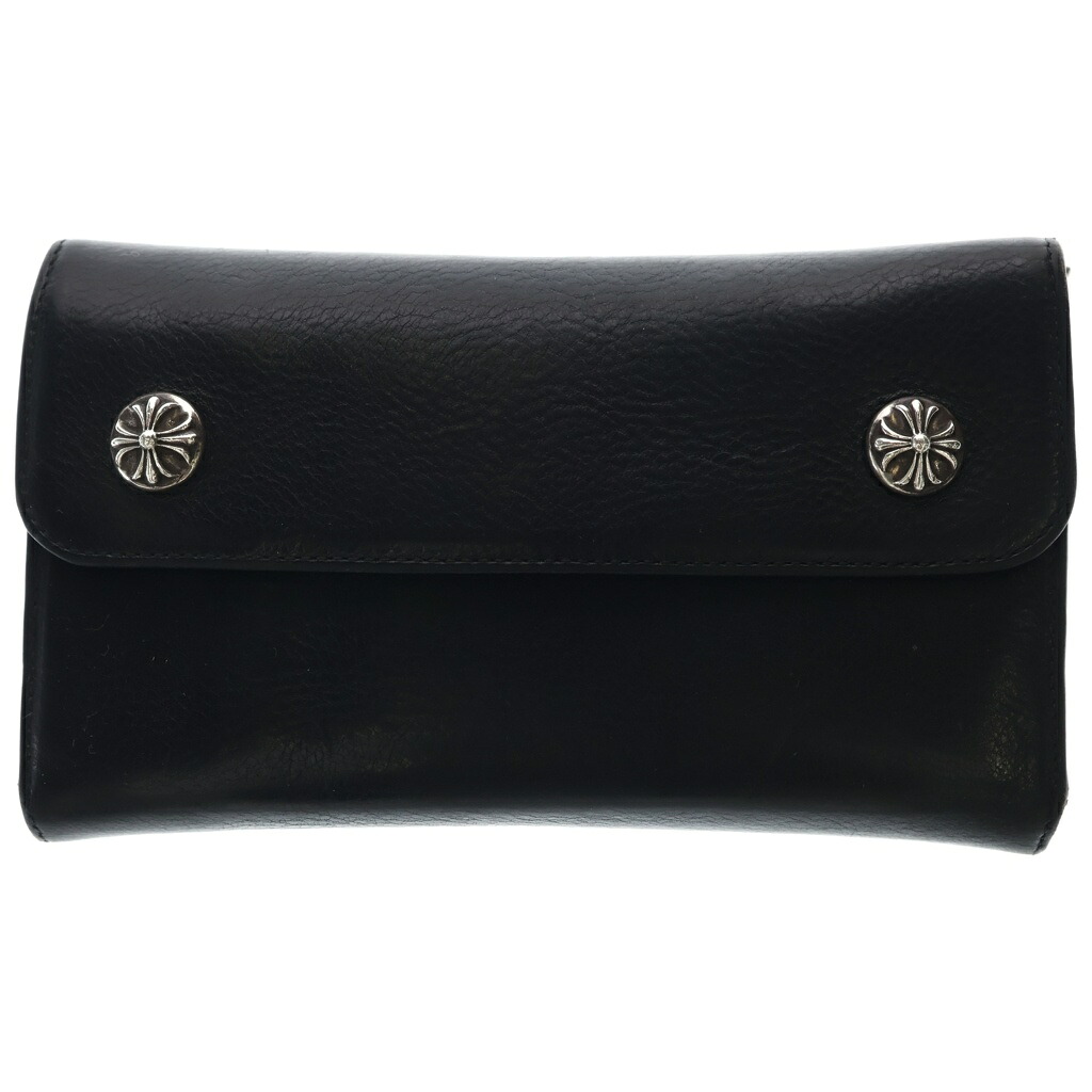 CHROME HEARTS(クロムハーツ) WAVE 縮くれる レザーウォレット 金入れ 黒いこと【中古】【度合いB】【色つや黒いこと】【取りまわしバス発着場BRING WASTE_NOT】