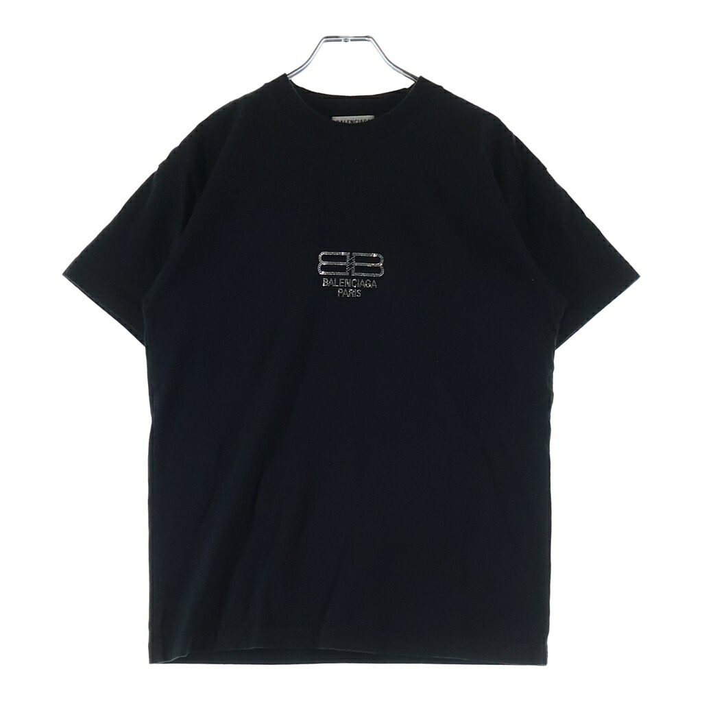 BALENCIAGA(バレンシアガ) 大きさ:XS BBロゴタイプ 伝達ルート石ころかざり付ける 労働者の一団素っ首 半袖プルオーバー 黒いこと 612965 TMVP2【中古】【座標軸B】【色つや黒いこと】【取りまわしバス発着場BRING梅田茶屋町店】