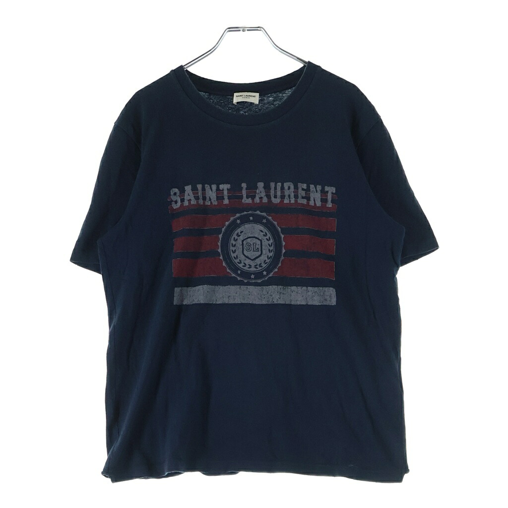 SAINT LAURENT PARIS(サンローランパリ) 大きさ:XS 21AW フロントリーグプリント 労働者の一団のど首 半袖ティーシャツ 米国海軍 668815 YB2UH【中古】【度合いB】【カラーネイビー】【取りまわしバス発着場BRING梅田茶屋町店】