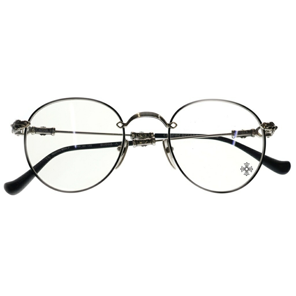 CHROME HEARTS(クロムハーツ) サイズ:49□22-145 BUBBA-A クロステンプル メタルフレーム ラウンド眼鏡 アイウェア シルバー/ブラック【中古】【程度A】【カラーシルバー】【取扱店舗OneStyle名古屋パルコ店】|ブランド買取・販売 BRING