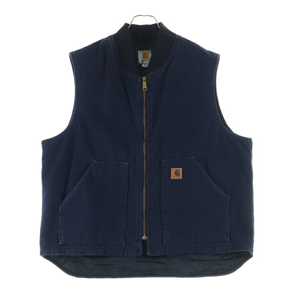 CARHARTT(鉄道車両ハート型) 大きさ:XL DUCK VEST ダックキャンバス ジップアップベスト 米国海軍 V02 MDT【中古】【座標軸B】【カラーネイビー】【取りまわしバス発着場AWESOME高円寺店】