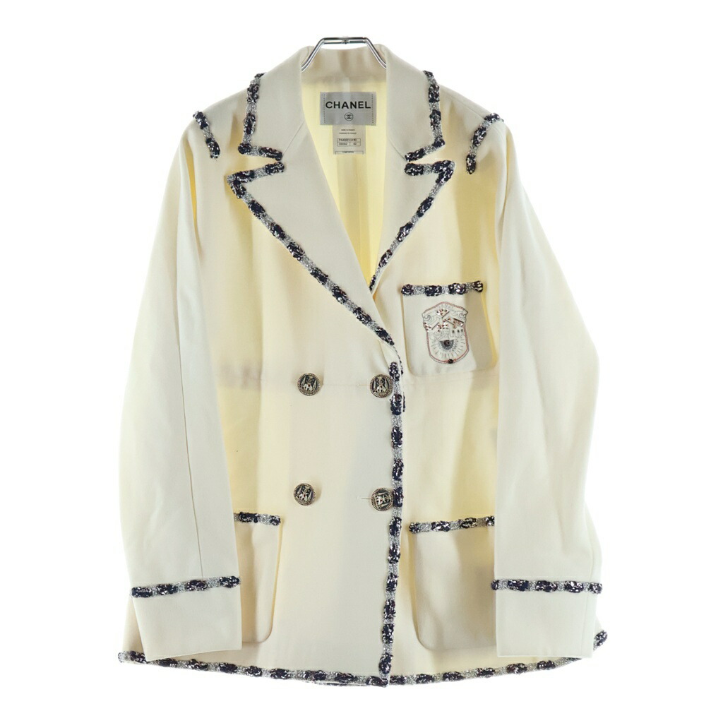 CHANEL(シャネル) 大きさ:42 ツイードパイピング 学院上衣 白いこと P44056V24161【中古】【座標軸A】【色つや白いこと】【取りまわしバス発着場BRING京都河原町店】