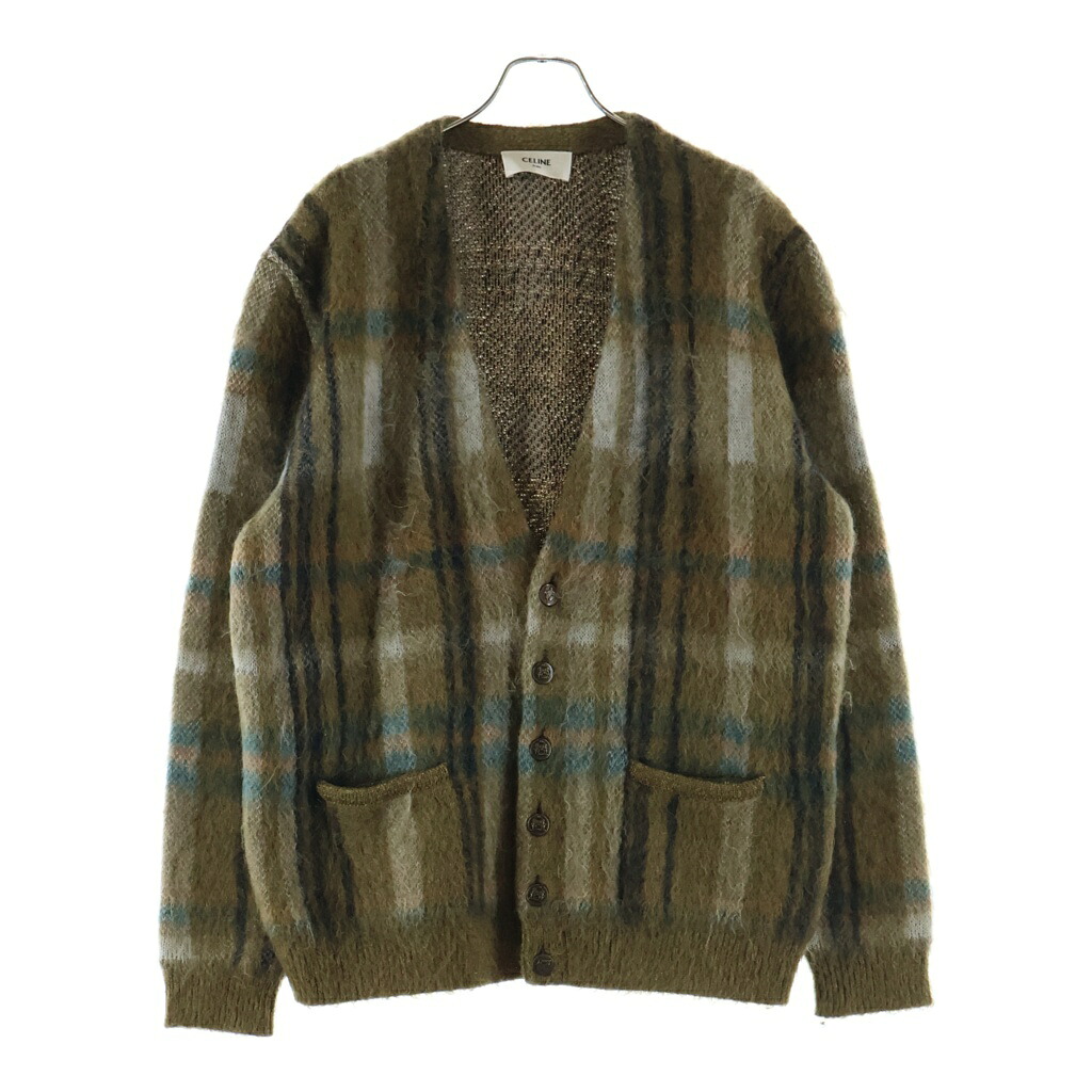 CELINE(セリーヌ) 大きさ:XXL 20AW BRUSHED MOHAIR CHECK CARDIGAN ブラッシュドモヘア 照合のしるしジレー 緑であること 2A32J204L【中古】【度合いB】【色つや緑であること】【取りまわしバス発着場BRING心斎橋店】