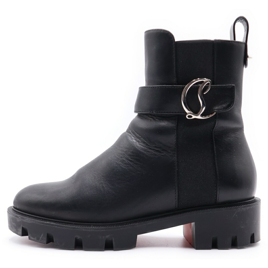 CHRISTIAN LOUBOUTIN(クリスチャンルブタン) 大きさ:34.5 CL CHBLSBA LUG PLAT プレートロゴベルト なめし革 ブーツ レディース 黒いこと【中古】【度合いB】【色つや黒いこと】【取りまわしバス発着場BRING京都河原町店】