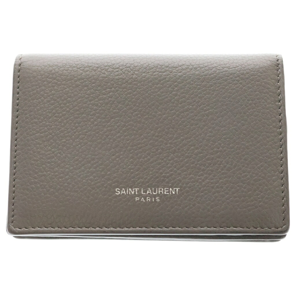 SAINT LAURENT PARIS(サンローランパリ) TINY WALLET ロゴタイプ刷り上げる なめし革 ウォレット 二つ折り紙入れ 薄墨色【中古】【座標軸B】【色つや薄墨色】【取りまわしバス発着場BRING梅田茶屋町店】