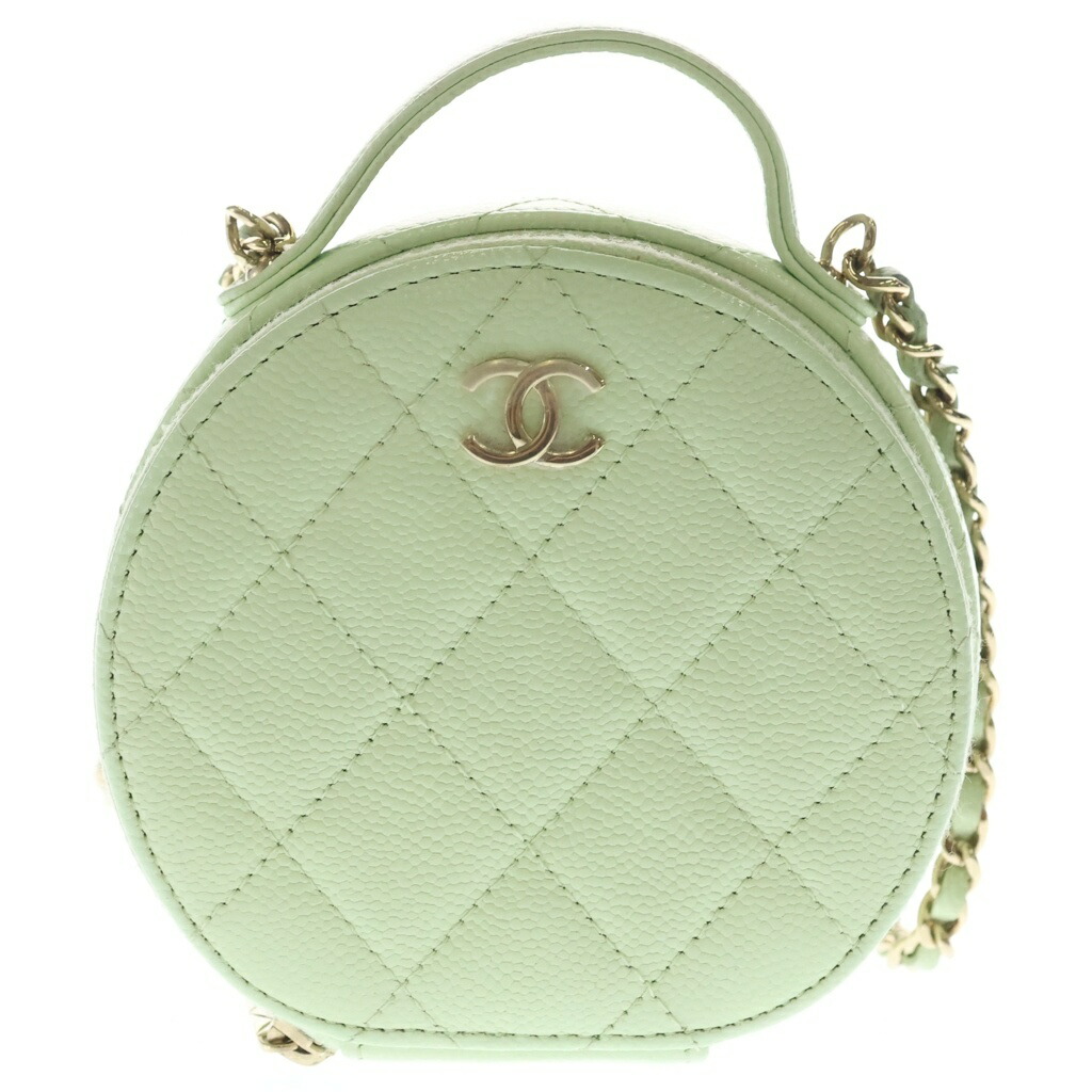 CHANEL(シャネル) 大きさ:- シャネル ミニ ラウンド マトラッセチェーンショルダーバッグ バニティ 菩提樹緑であること キャビアひと肌 AP2502 ゴールド金具【中古】【度合いB】【色つや緑であること】【取りまわしバス発着場BRING：RED新宿東口店】