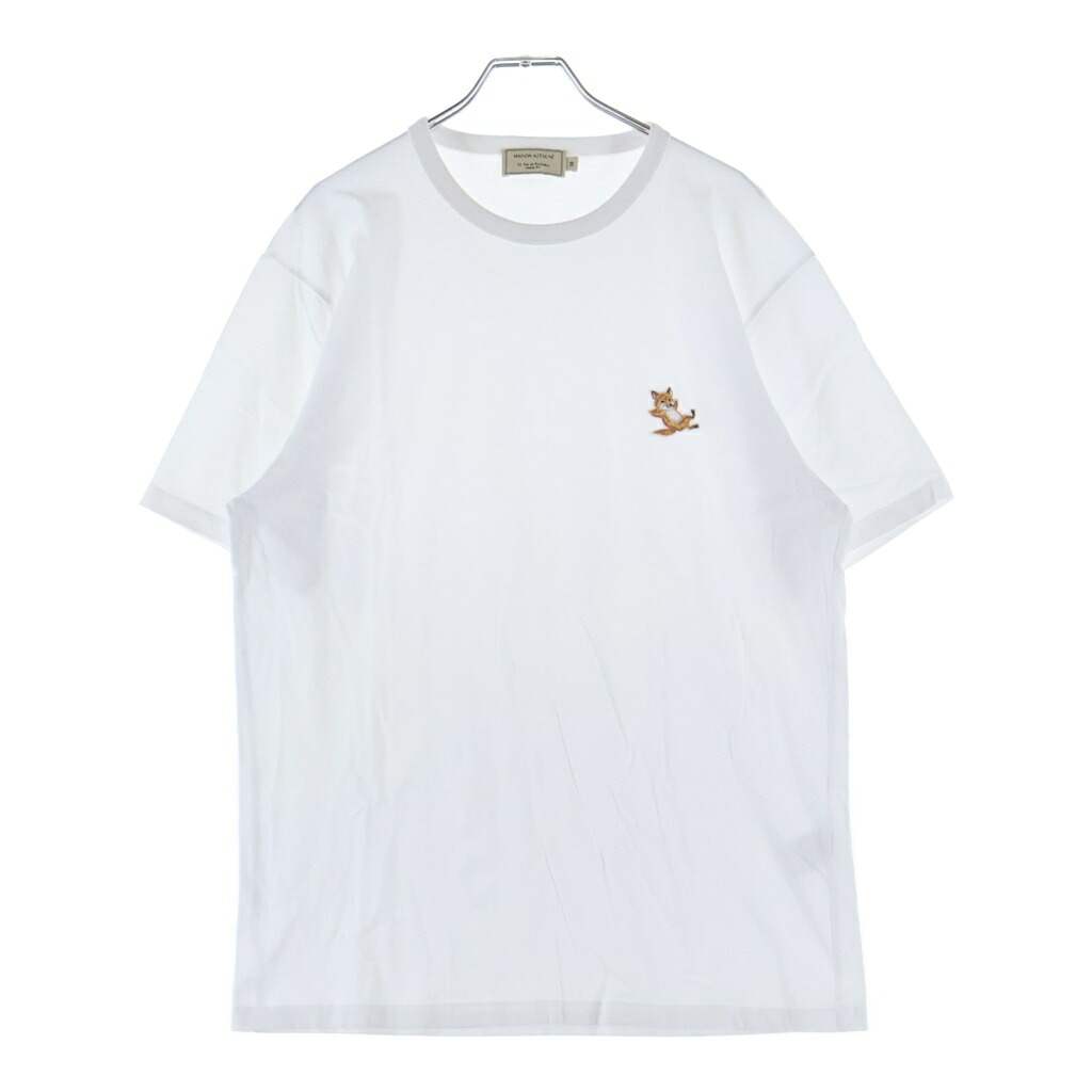 MAISON KITSUNE(メゾンキツネ) 大きさ:M ロゴタイプ刺しゅう 労働者の一団のど首半袖ティーシャツカットソー 白いこと GU00154KJ0010【中古】【度合いA】【色つや白いこと】【取りまわしバス発着場BRING WASTE_NOT】
