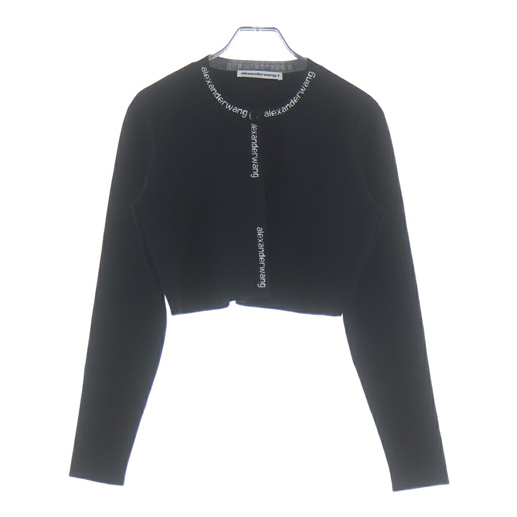 ALEXANDER WANG(アレキサンダーワン) 大きさ:M 人絹×ナイロン クロップドカーディガン 黒いこと 4KC2213076【中古】【座標軸A】【色つや黒いこと】【オンライン押さえる商いもの】
