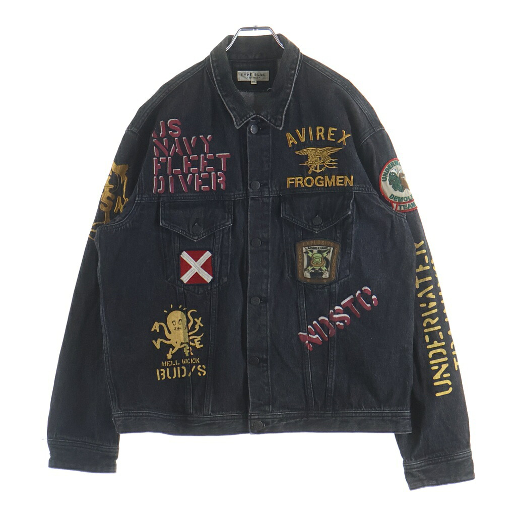 AVIREX(アヴィレックス) 大きさ:2XL TYPE BLUE IMPACT DENIM JACKET 手合い 青碧 差しひびき ジーンズ 上衣 インディゴ 6192130【中古】【度合いB】【色つや青碧】【取りまわしバス発着場BRING横浜ビブレ店】
