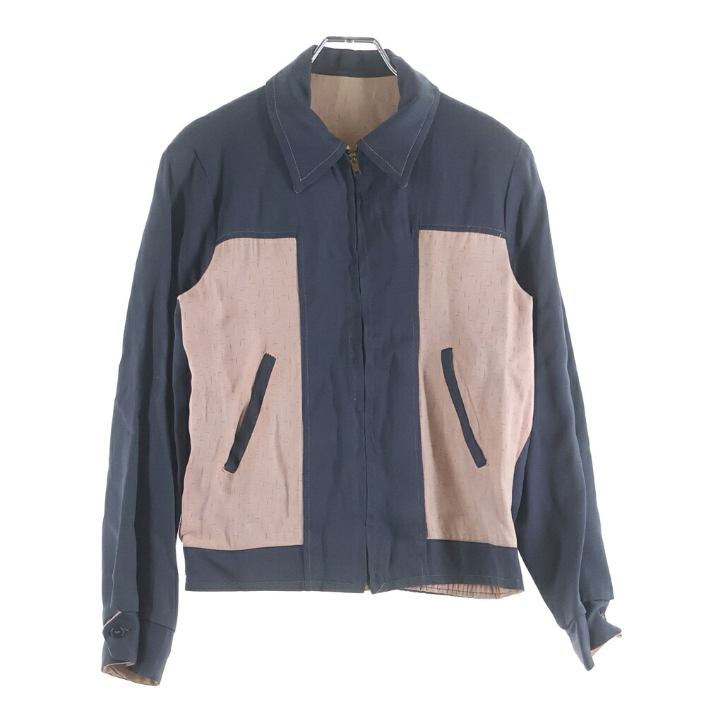 VINTAGE(ヴィンテージ) 50S VINTAGE 人絹ギャバジン カスリ リバーシブルジャケット 上衣 CONMARジップ サクラ色/青碧【中古】【座標軸B】【色合いサクラ色】【取りまわしバス発着場AWESOME高円寺店】