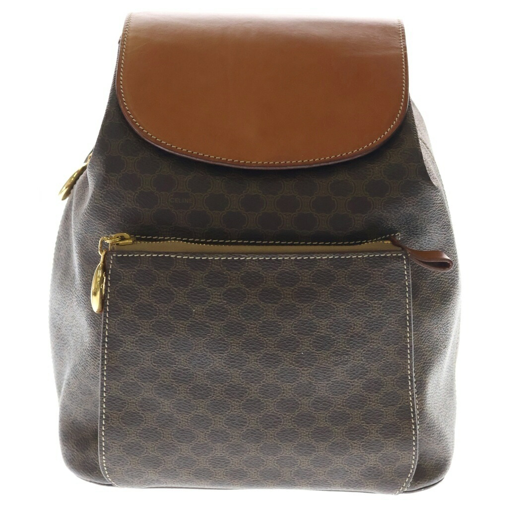 CELINE(セリーヌ) マカダム 背嚢 うしろ側容器に並べる 赤銅色 なめし革×PVC ゴールド金具【中古】【度合いB】【色つや赤銅色】【取りまわしバス発着場BRING WASTE_NOT】