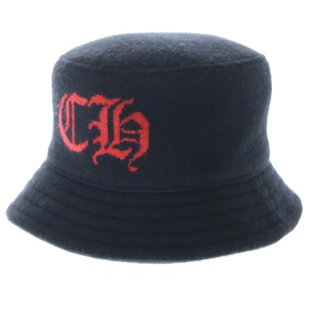 CHROME HEARTS(クロムハーツ) 大きさ:M Cashmere Bucket Hat CHロゴタイプ スクロールラベルパッチ付き添い人 カシミール 井戸釣瓶かぶり笠 黒いこと【中古】【度合いA】【色つや黒いこと】【取りまわしバス発着場原宿】