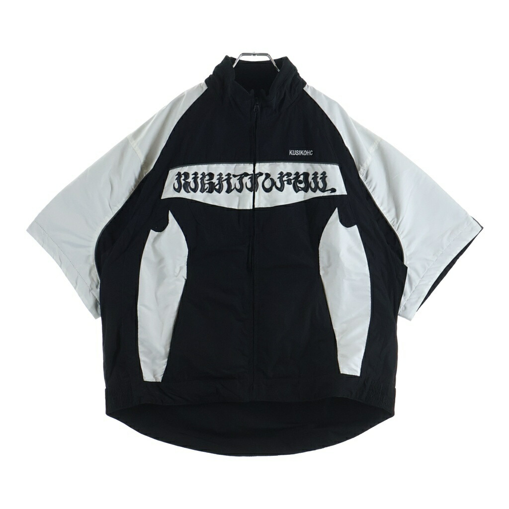 KUSIKOHC(クシまかない方) 大きさ:M RIDER ZIP UP NYLON SHORT SHIRTS 乗馬者 遊撃手 ジップアップ ナイロン上衣 半袖 黒いこと【中古】【度合いB】【色つや黒いこと】【オンライン制限事項商いもの】