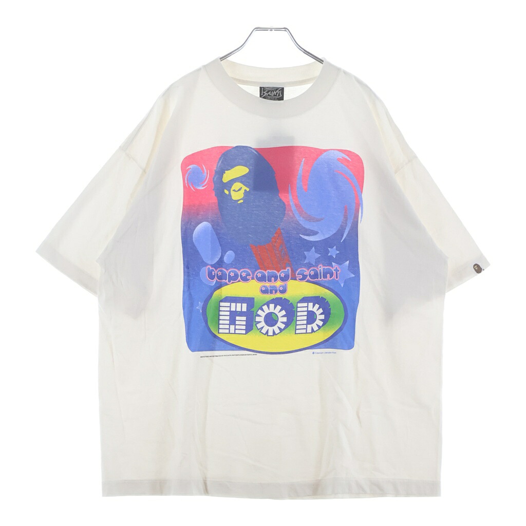 SAINT MICHAEL(セントマイケル) サイズ:XL &times;A BATHING APE SS TEE GOD アベイシングエイプ フロントプリント クルーネック半袖Tシャツカットソー ホワイト SM-HR1-0000-C35【新古品/中古】【程度S】【カラーホワイト】【取扱店舗BRING札幌店】｜ブランド買取・販売　BRING
