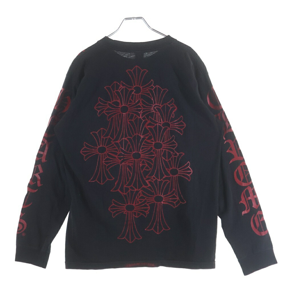 CHROME HEARTS(クロムハーツ) 大きさ:M Back Cemetery Cross Vine Dagger Print L/S Tee バックセメタリー 袖CH ヴァインダガープリント長袖ティーシャツ 黒いこと/赤いこと【中古】【度合いB】【色つや黒いこと】【取りまわしバス発着場BRING亜米利加村店】