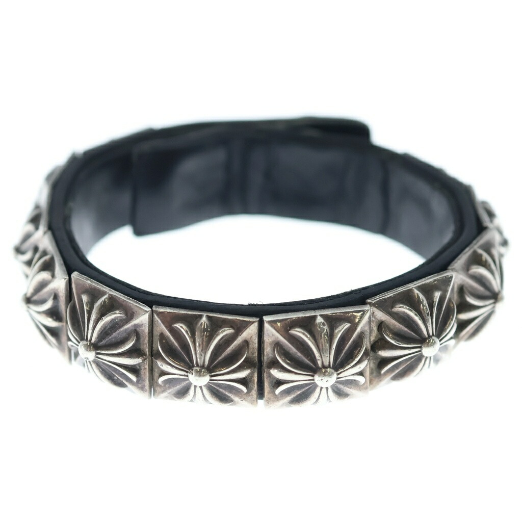 CHROME HEARTS(クロムハーツ) ZERO STUD SNGL ROW 皆無 金字塔 スタッズ シングル なめし革 腕輪 しろがね色/黒いこと【中古】【座標軸B】【色合いしろがね色】【取りまわしバス発着場BRING札幌店】