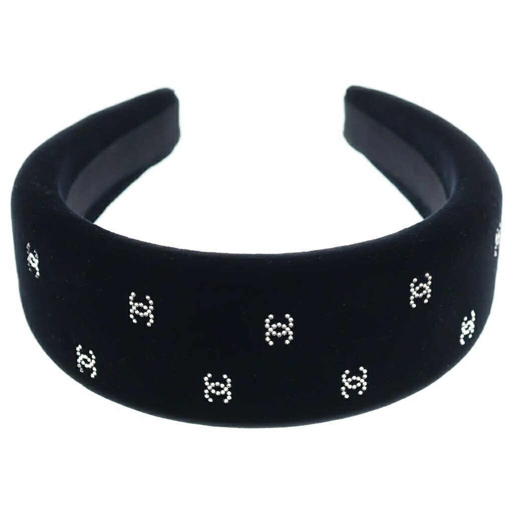 CHANEL(シャネル) 天鵝絨/同盟罷工ラス 伝達ルート石ころ カチューシャ 黒いこと【新古品/中古】【度合いS】【色つや黒いこと】【取りまわしバス発着場新宿】