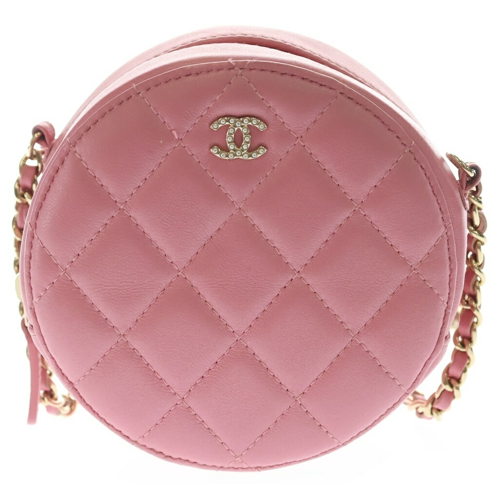 CHANEL(シャネル) チェーン店ショルダーバッグ マトラッセ ココマーク ラウンド ココボール 子ヒツジ素はだ【中古】【座標軸A】【色合いサクラ色】【取りまわしバス発着場BRING：RED新宿東口店】