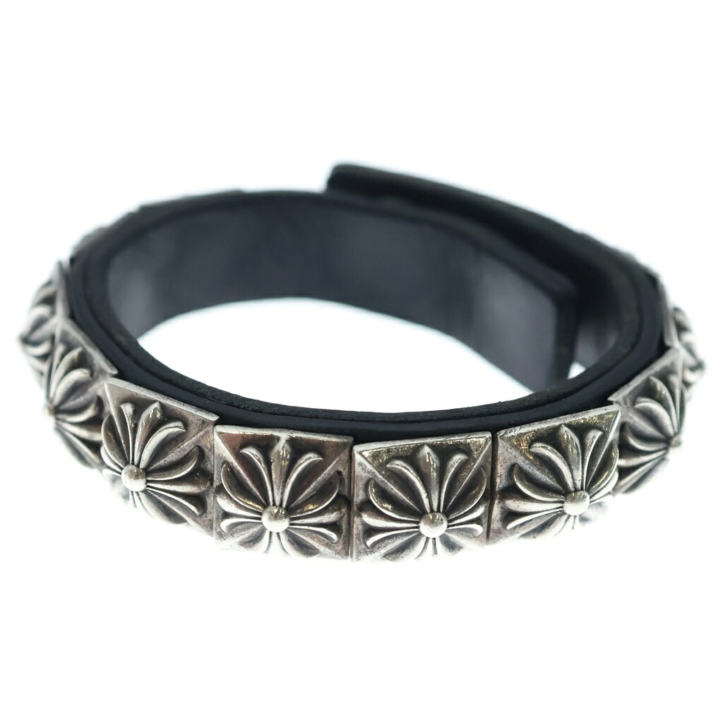 CHROME HEARTS(クロムハーツ) ZERO STUD SNGL ROW 無し 金字塔 スタッズ シングル なめし革 腕輪 しろがね色/黒いこと【中古】【度合いB】【色つや黒いこと】【取りまわしバス発着場BRING有楽町マルイ店】