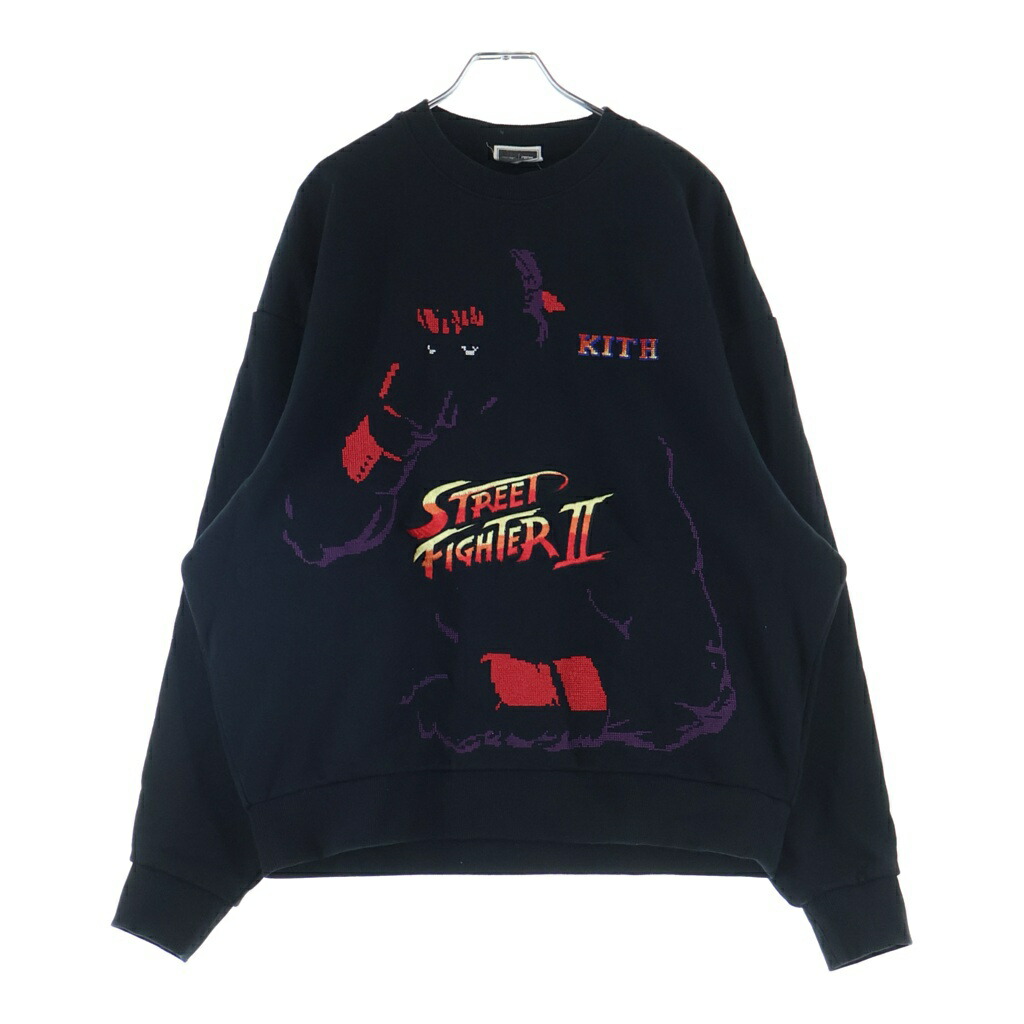 KITH(口づけ) 大きさ:M ×CAPCON RYU VINTAGE Nelson Crewneck カプコン リュウ ヴィンテージ 刺しゅう クルーネックスウェットトレーナー 黒いこと 25-072-060-0037-4-0【中古】【座標軸B】【色つや黒いこと】【取りまわしバス発着場BRING札幌店】