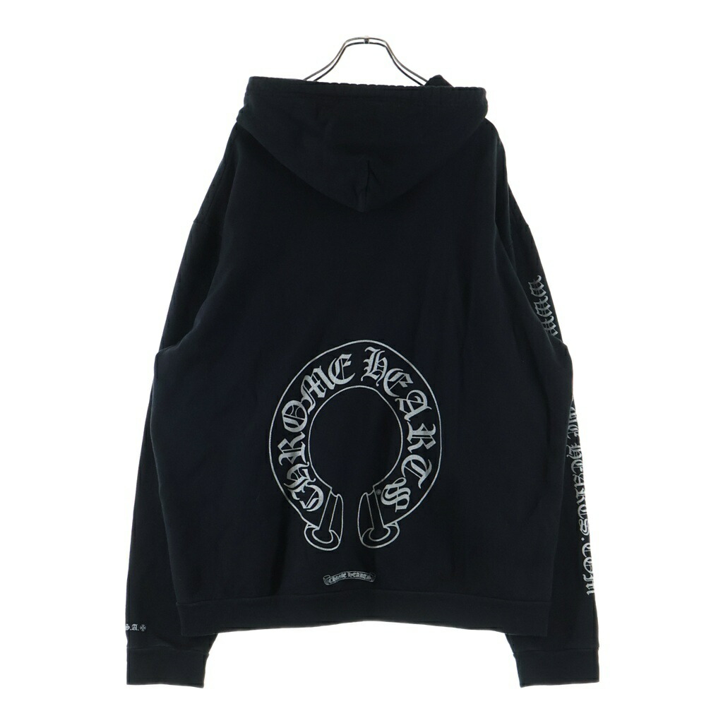 CHROME HEARTS(クロムハーツ) 大きさ:XXL WWW.CHROMEHEARTS.COM SILVER GLITTER HOODIE オンライン押さえる グリッター ホースシューバックプリント プルオーバースウェットパーカー フーディー 黒いこと【中古】【度合いB】【色つや黒いこと】【取りまわしバス発着場BRING札幌店】