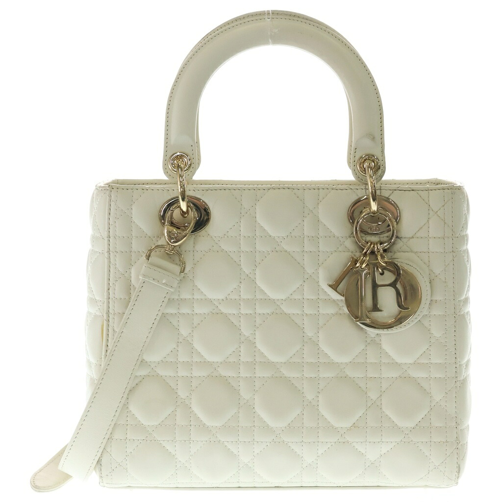 Christian Dior(ディオール) 大いさ:- レディディオール カナージュ 2WAY御徒面子 ハンドバック ショルダーバッグ 白いこと なめし革 ゴールド金具【中古】【座標軸B】【色合い白いこと】【取りまわしバス発着場BRING心斎橋店】