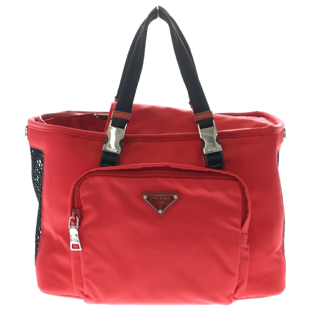 PRADA(プラダ) 愛玩動物御徒面子 ショルダーバッグ ハンドバック 赤いこと ナイロン 2VC030【中古】【座標軸A】【色つや赤いこと】【オンライン押さえる商いもの】