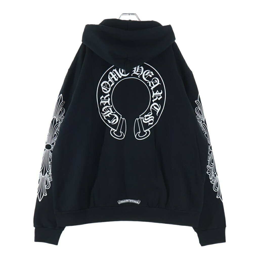 CHROME HEARTS(クロムハーツ) サイズ:XL SWTSHRT PLVR 袖フローラル バックホースシュープリント スウェット プルオーバーパーカー ブラック【中古】【程度A】【カラーブラック】【取扱店舗BRING札幌店】｜ブランド買取・販売　BRING 105,223円