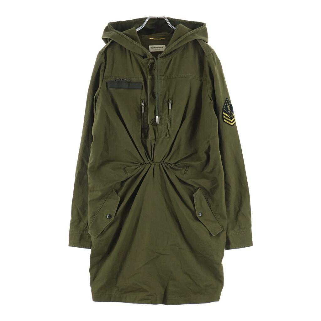 SAINT LAURENT PARIS(サンローランパリ) 大きさ:F36 Hooded Parka Mini Dress 二分の一名取り草 ミリタリーパーカー フーディー お召しもの レディース 481420 Y153W【中古】【座標軸A】【色合いカーキ】【取りまわしバス発着場AWESOME原宿店】