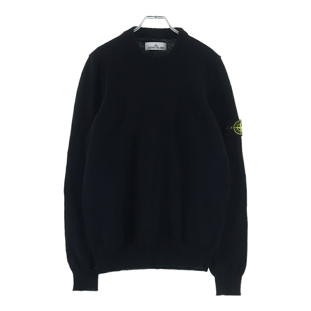 STONE ISLAND(ストーンアイランド) 大きさ:M LAMBSWOOL CREW NECK KNIT 袖ロゴタイプ紋章 羊毛 クルーネックニットセーター 黒いこと 7715508A3【中古】【座標軸B】【色合い黒いこと】【取りまわしバス発着場BRING梅田茶屋町店】