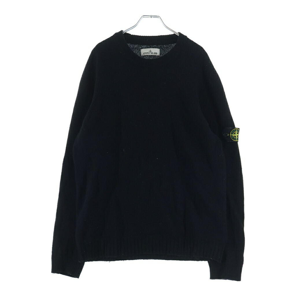 STONE ISLAND(ストーンアイランド) 大きさ:L 袖ロゴタイプ紋章 クルーネックニットセーター 黒いこと 7715524A3【中古】【度合いB】【色つや黒いこと】【取りまわしバス発着場BRING梅田茶屋町店】