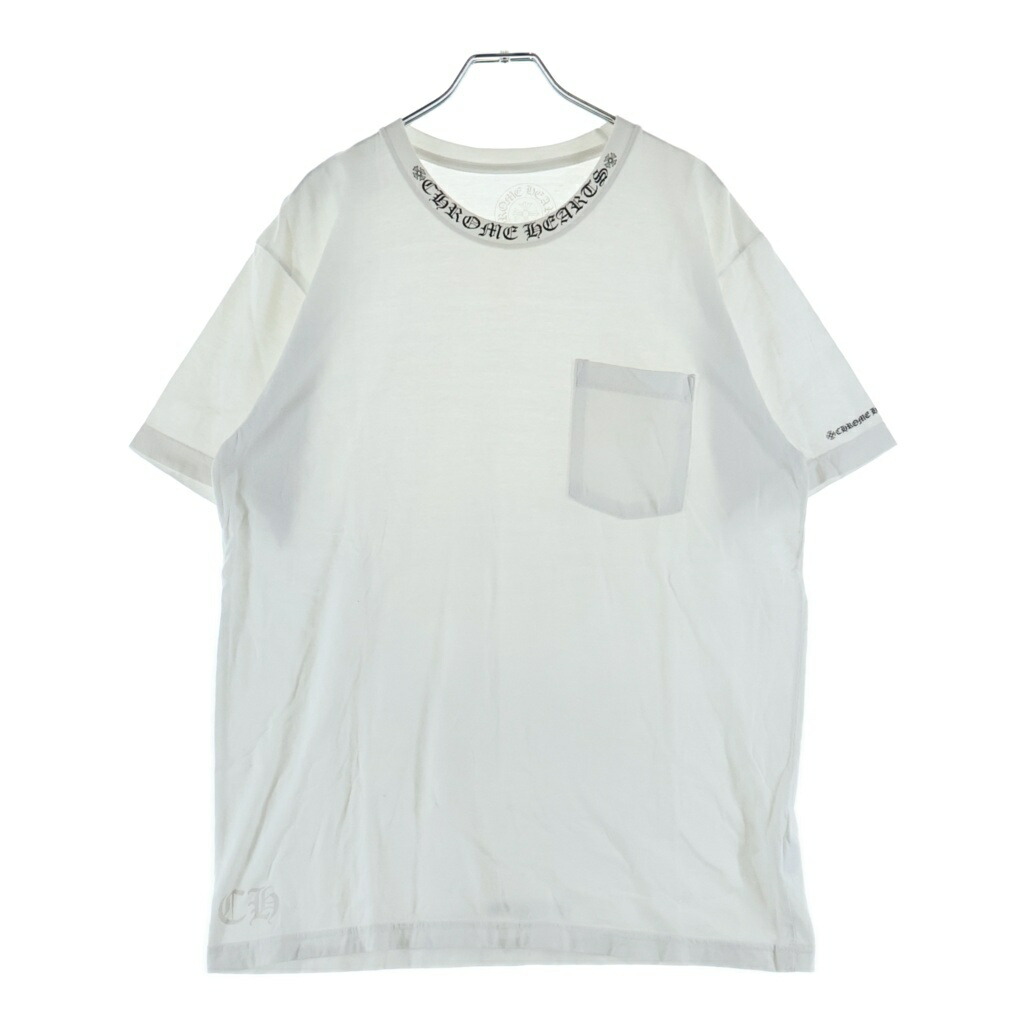CHROME HEARTS(クロムハーツ) 大きさ:L Neck Logo S/S Tee ネックロゴプリント 労働者の一団素っ首 半袖プルオーバー カットソー 白いこと【中古】【座標軸B】【色つや白いこと】【取りまわしバス発着場BRING心斎橋店】