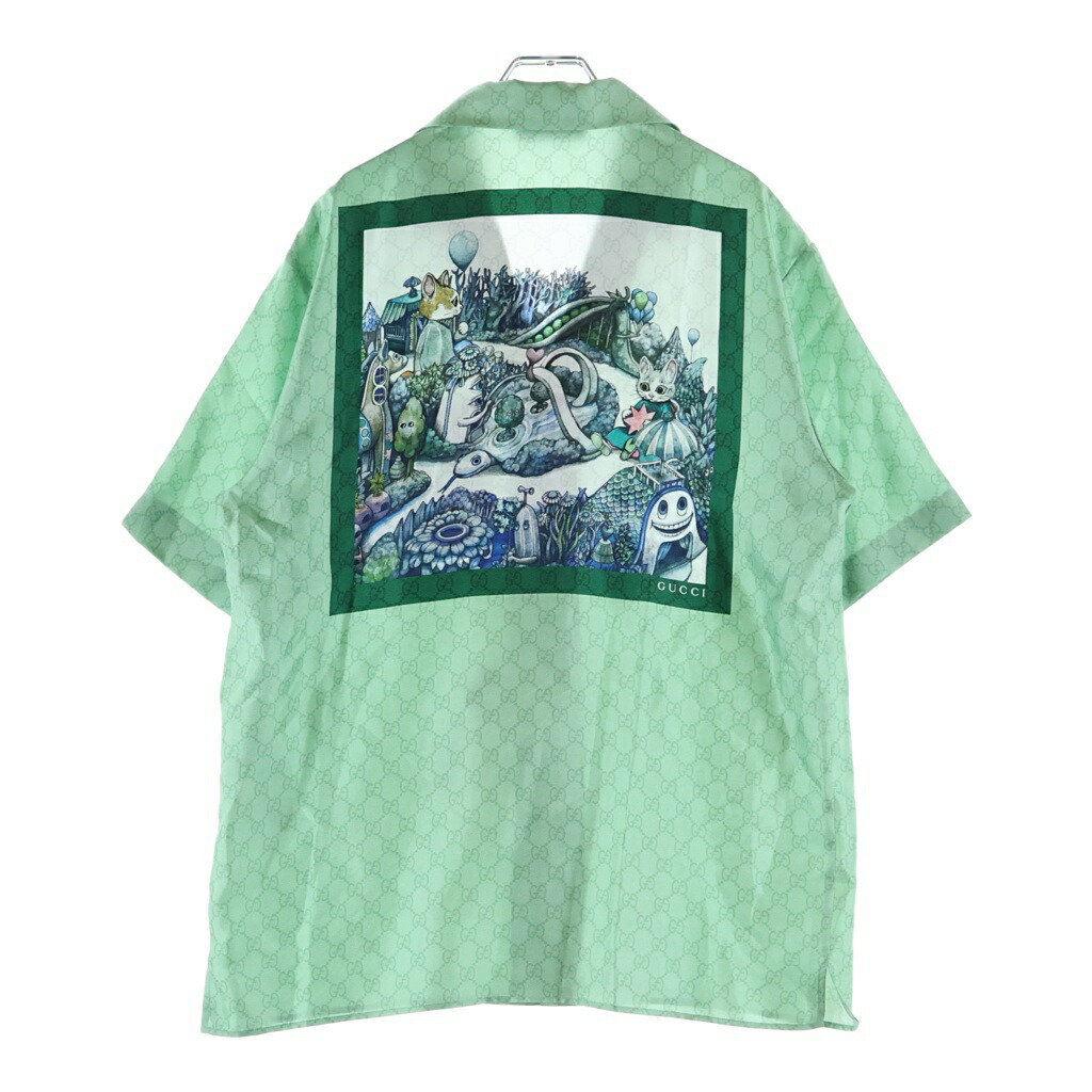 GUCCI(グッチ) 大きさ:46 ヒグチユウココラボ 総柄地絹半袖プルオーバー ライトグリーン #46【新古品/中古】【度合いS】【色つや緑であること】【取りまわしバス発着場BRING梅田茶屋町店】