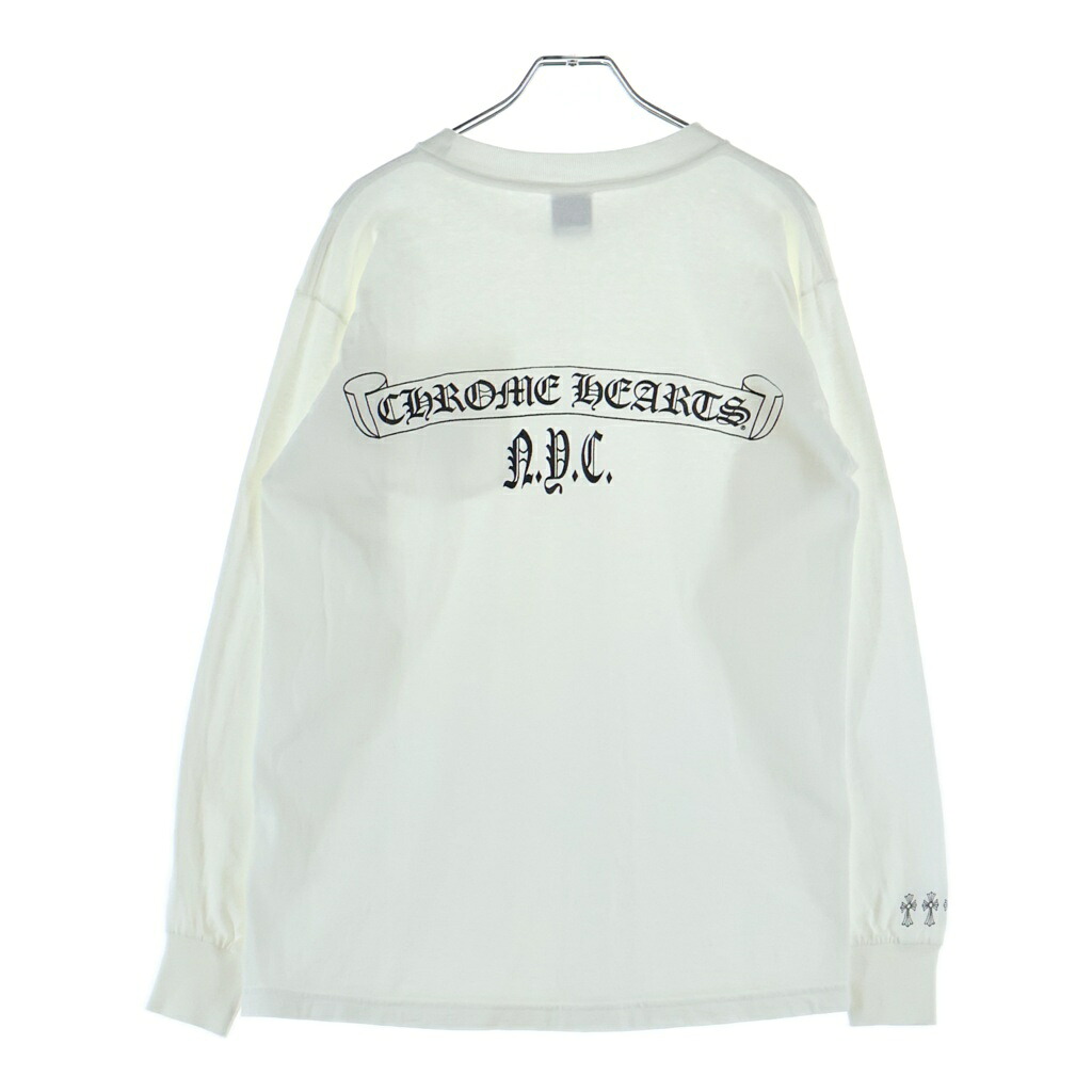 CHROME HEARTS(クロムハーツ) 大きさ:M OLD L/S TEE NYC押さえる セメタリークロス バックスクロールラベルプリント 長袖ティーシャツカットソー【中古】【度合いB】【色つや白いこと】【取りまわしバス発着場原宿】