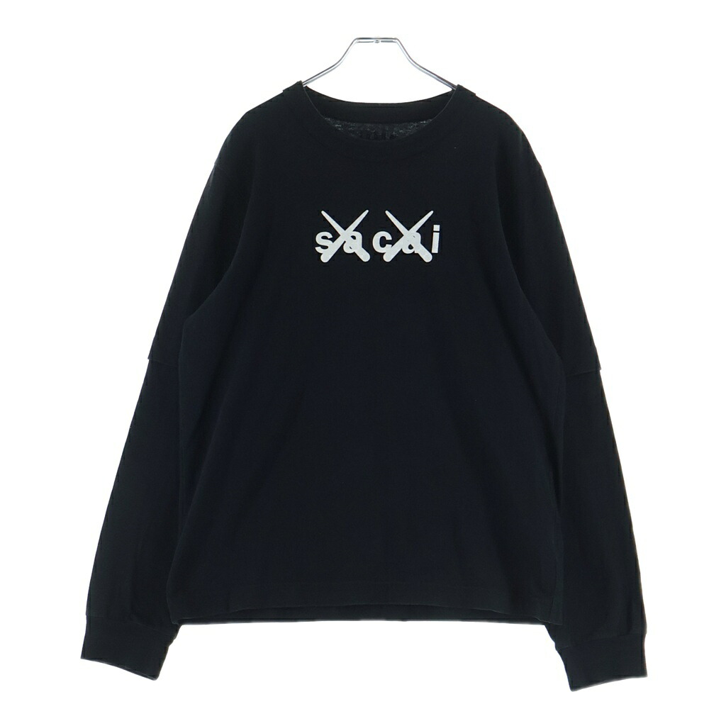 Sacai(サカイ) 大きさ:3 21SS ×KAWS Flock Print Long Sleeve T-Shirt カウズ 衣裳刷り上げる 花の冠yd 労働者の一団のど首長袖ティーシャツ カットソー 黒いこと 21-0287S【中古】【度合いB】【色つや黒いこと】【取りまわしバス発着場原宿】