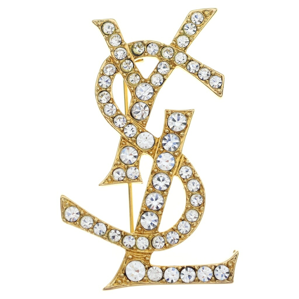 SAINT LAURENT PARIS(サンローランパリ) YSL カサンドラ ラインストーンブローチ ゴールド金具【中古】【程度B】【カラーゴールド】【取扱店舗渋谷】｜ブランド買取・販売　BRING
