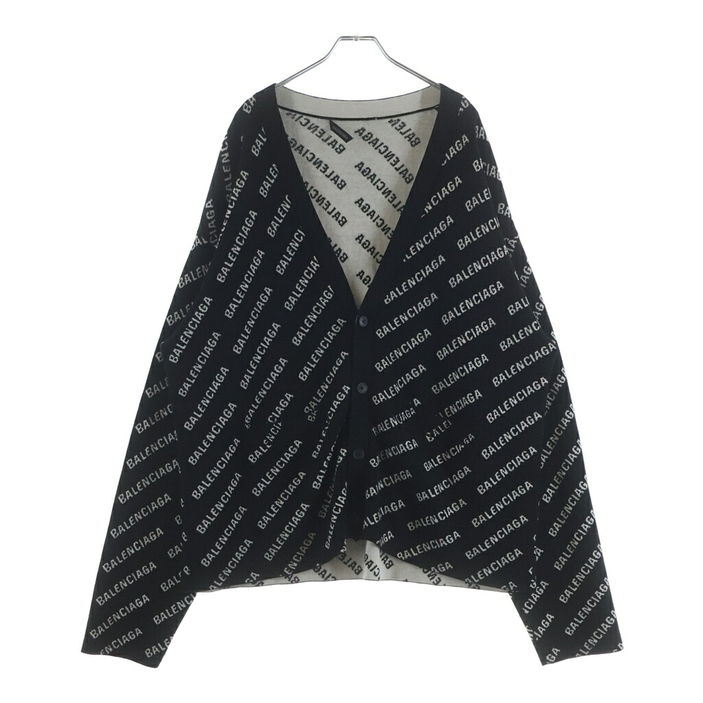 BALENCIAGA(バレンシアガ) 大きさ:3 ALLOVER LOGO WOOL KNIT CARDIGAN ロゴタイプ総柄 編み物ジレー 黒いこと 719649 T1660【中古】【座標軸B】【色合い黒いこと】【オンライン制限事項商いもの】